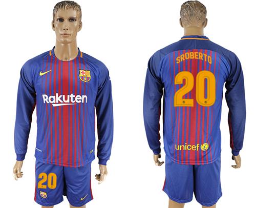 Barcelona #20 SROBERTO Home Long Sleeves Soccer Club Jersey